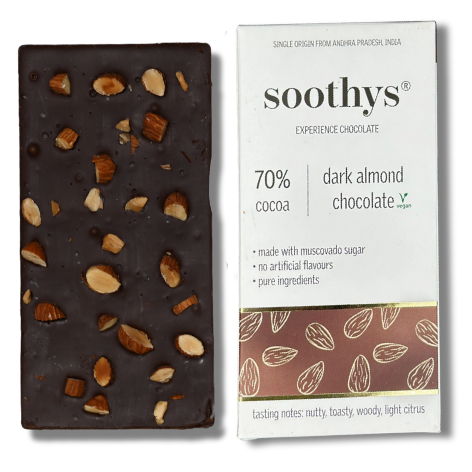 70% Dark Almond Vegan Chocolate Bars| 88gms