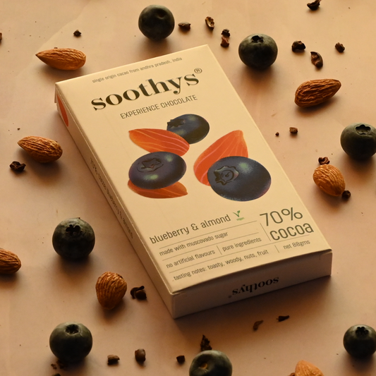 70% Dark Vegan Chocolate Bars with Blueberry and Almonds | 88gms