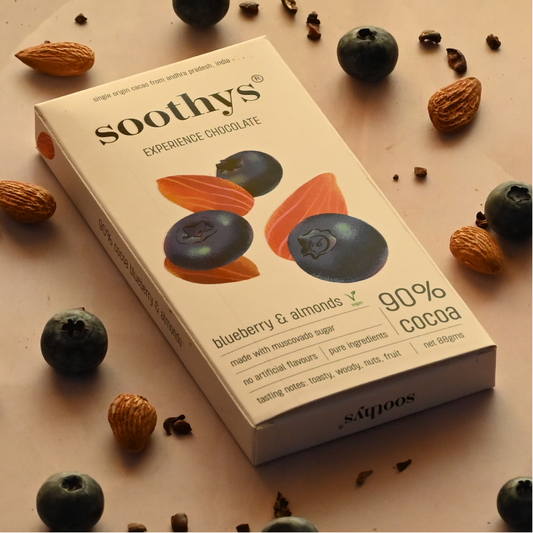 90% Dark Vegan Chocolate Bars with Blueberry and Almonds | 88gms