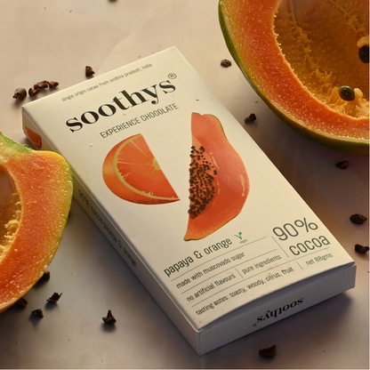 90% Dark Vegan Chocolate Bars with Papaya & Orange | 88gms