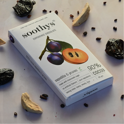 90% Dark Vegan Chocolate Bars with Sapodilla and Prunes | 88gms