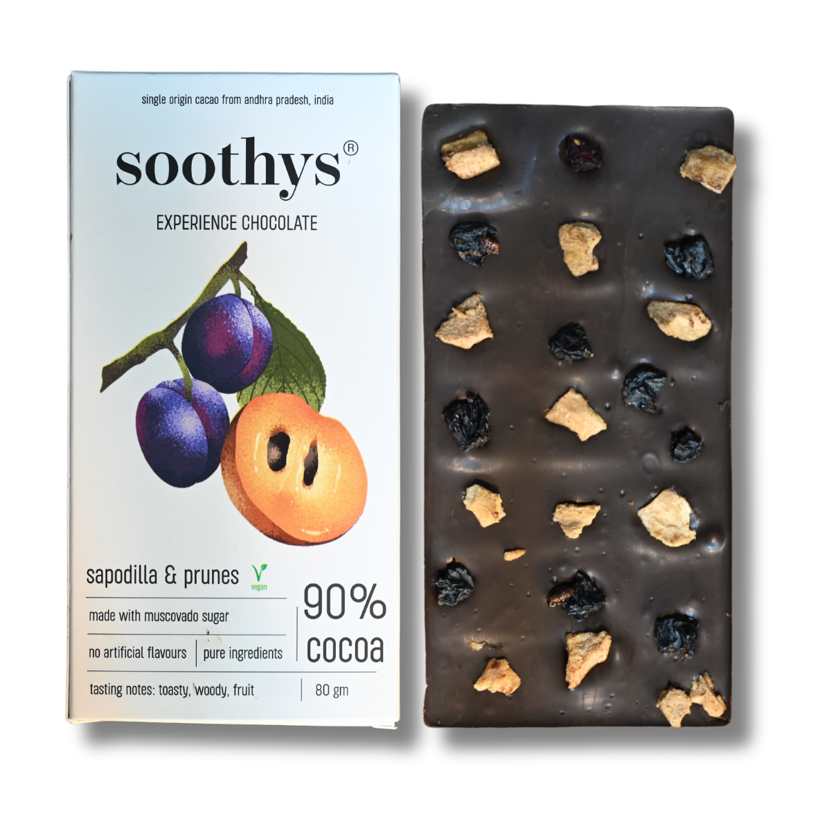 90% Dark Vegan Chocolate Bars with Sapodilla and Prunes